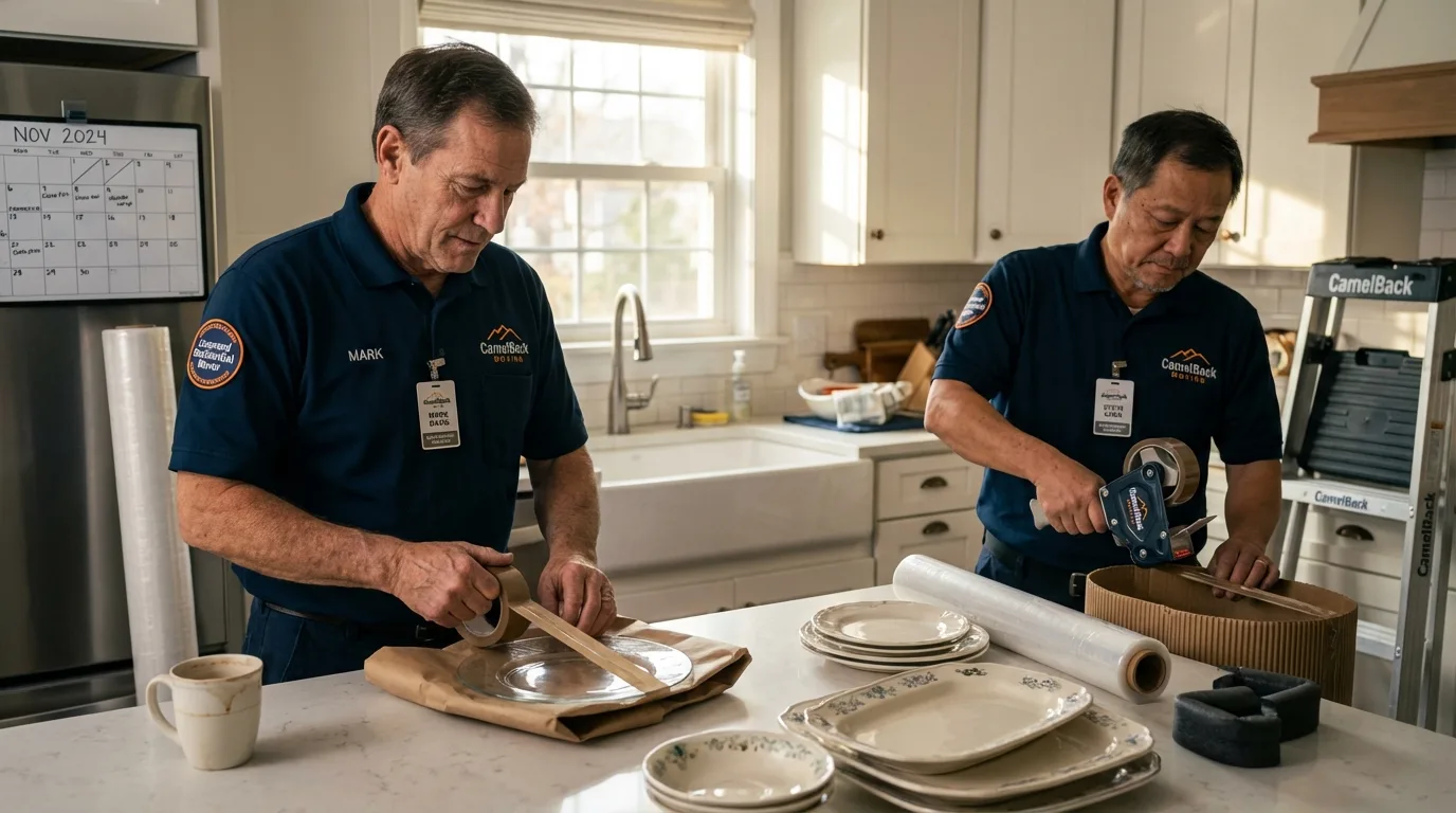 Professional crew packing kitchen dishware in Lodi, OH